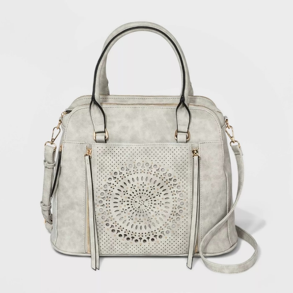 VR NYC Womens Laser Cut Satchel Handbag - Gray